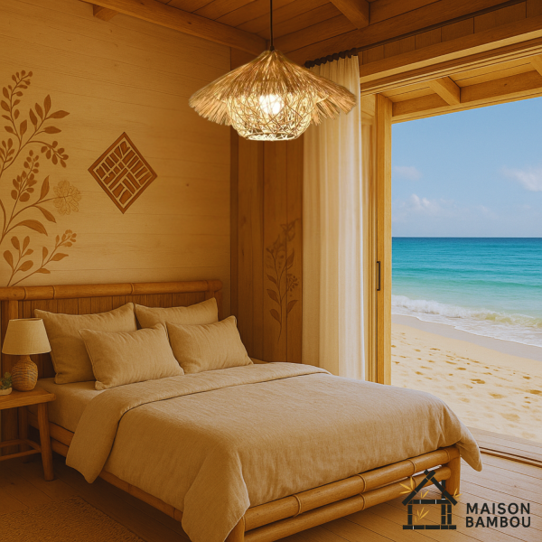 lustre maison paille en bambou halo