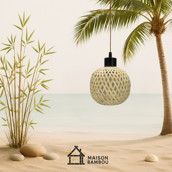 suspension boule blanche bambou Jeju