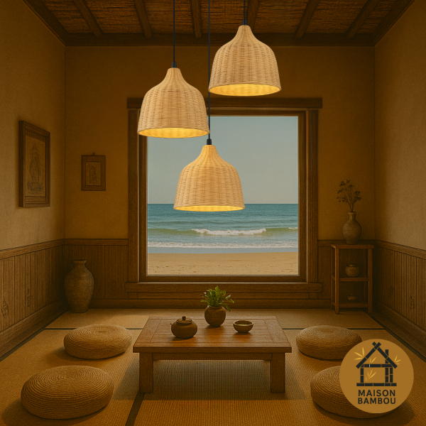 éclairage intérieur cuisine lustre bambou